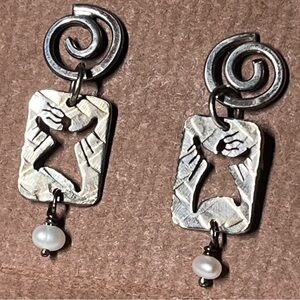 Crawsister by Sarah Leonard Sterling Silver Pierced Earrings With Pearl Dangle